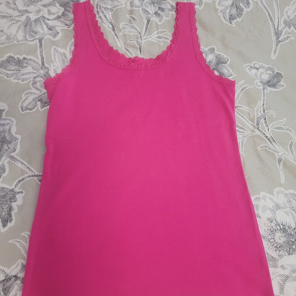 Jones of NewYork Pink 100% Cotton Tank w/ Lace Trim Size Small EUC